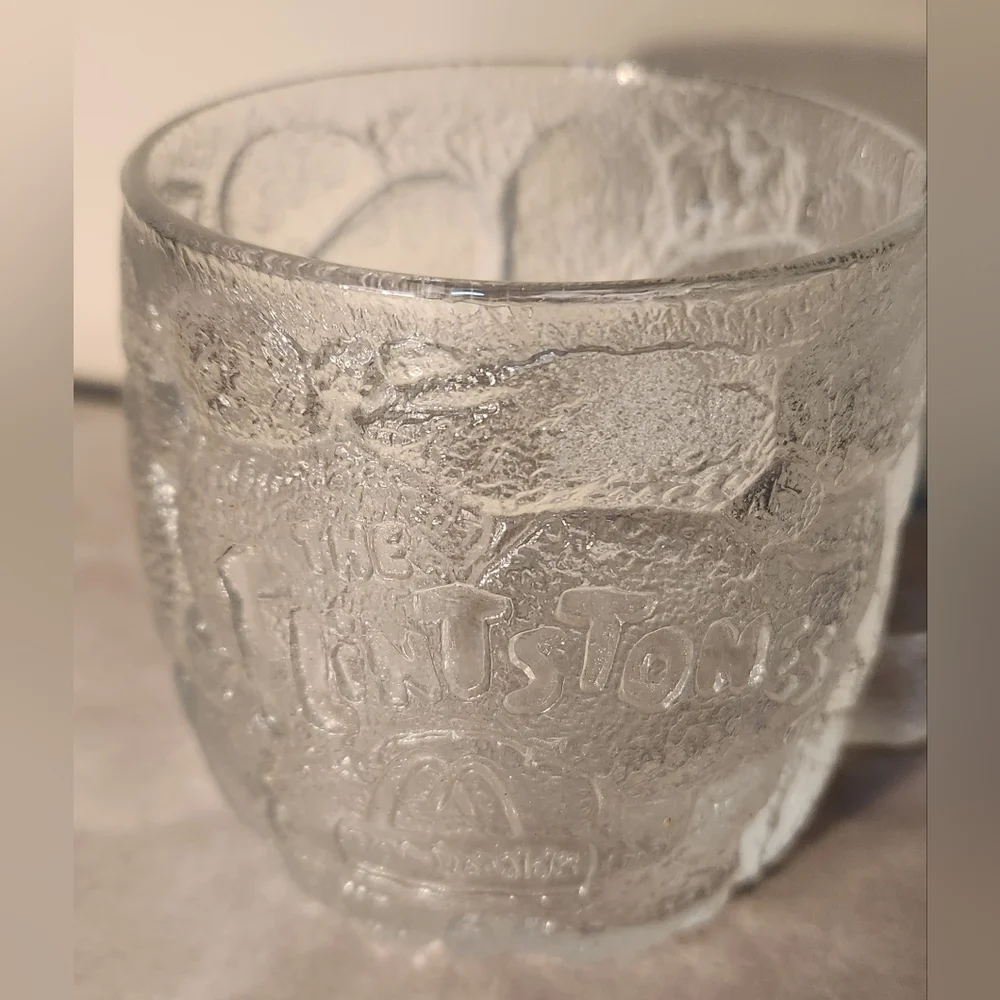 Vintage 1993 McDonalds RocDonald's The Flintstones Glass Drinking Mug W/ Handle